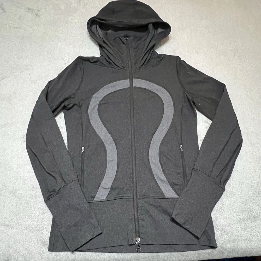 Lululemon Hoodie Womens 6 Gray Scuba Fleece Sweatshirt zip pockets